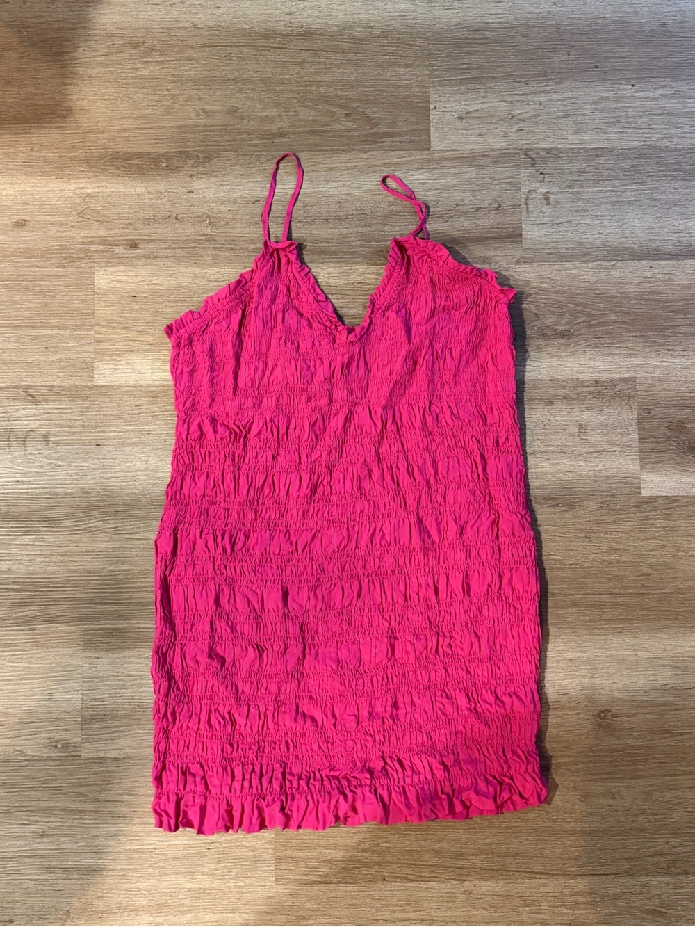 H&M Bright Pink Spaghetti Strap Ruched Mini Dress